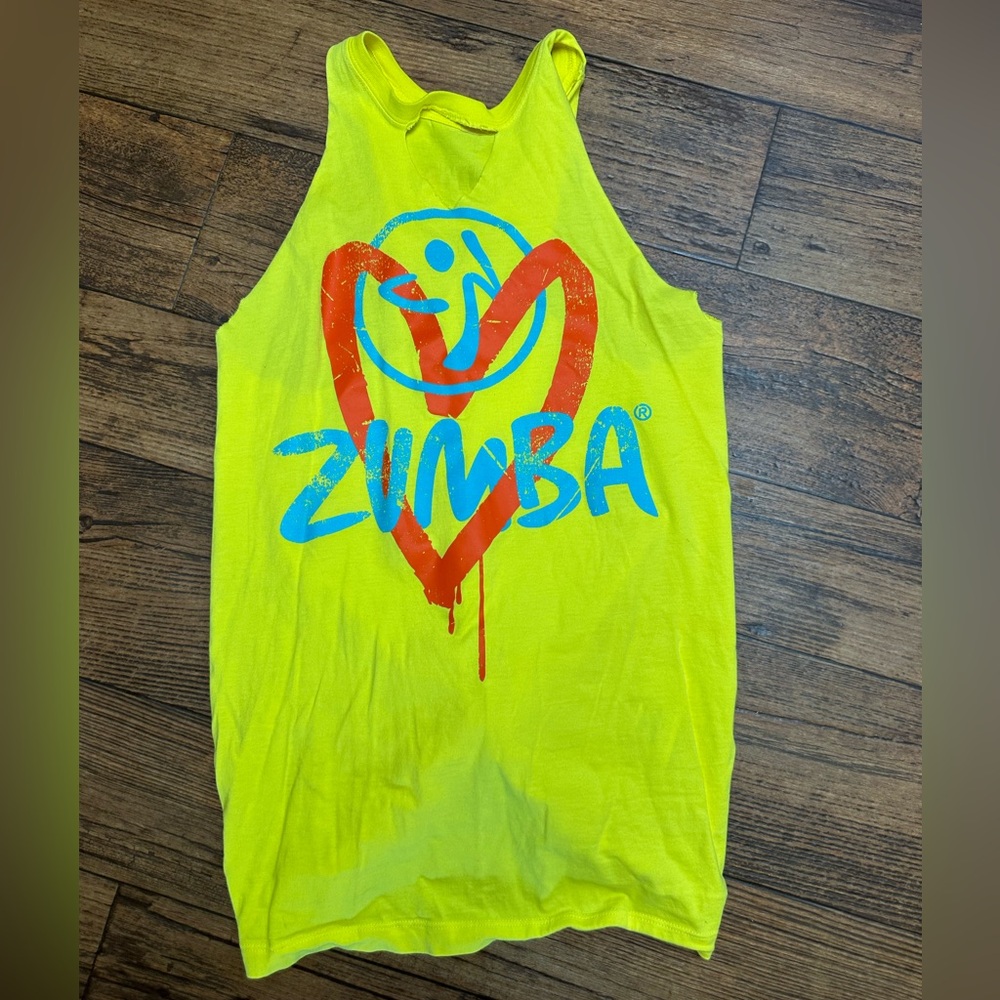 Zumba Fitness Yellow Tank Top with Blue and orange Logo